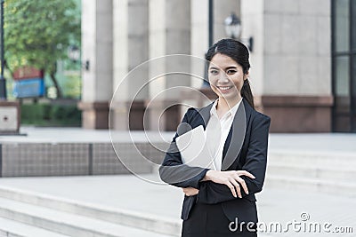 Portrait confidence young asian businesswoman handsome. He happy and smiling Stock Photo