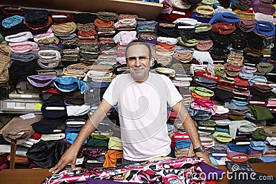 Portrait Of Confident Fabric Store Owner Stock Photo