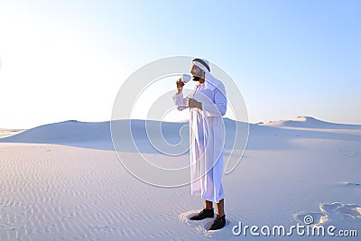 Wonderful beginning of morning for Arab guy in middle of huge de Stock Photo