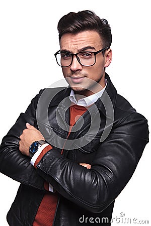 Portrait of a confident smart man in leather jacket Stock Photo