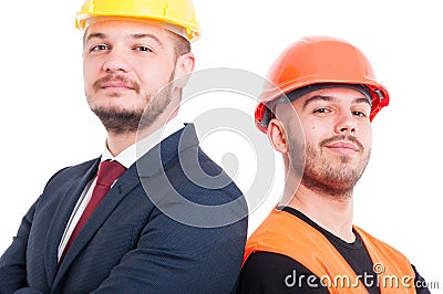 Portrait of confident workers standing back to back Stock Photo