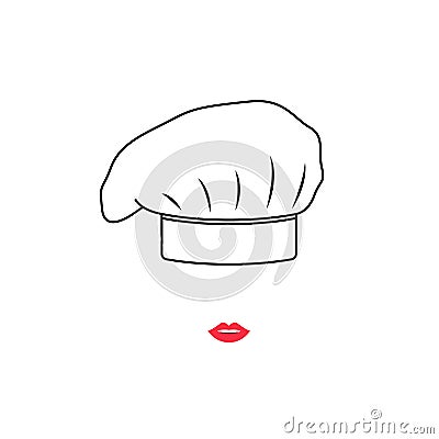 Portrait of cook woman in white hat. Vector Illustration