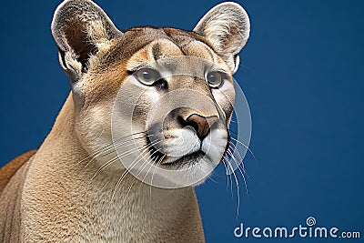 Portrait of a cougar (Puma concolor) on blue background Cartoon Illustration