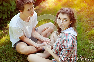 Portrait couple teenagers Stock Photo