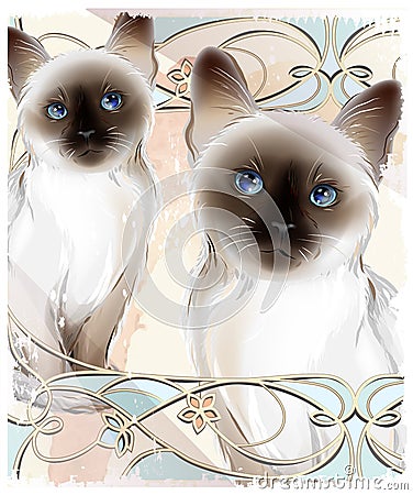 Portrait of the couple Thai cats. Vector Illustration