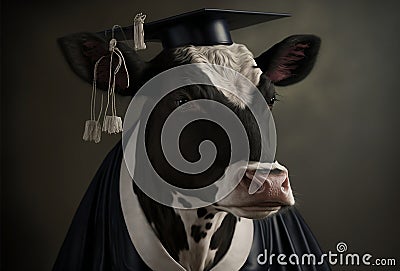 Portrait of animal crossing illustration cow wearing graduation gown Cartoon Illustration