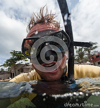 Portrait of the crazy diver Stock Photo