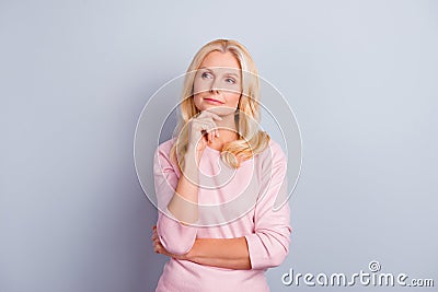 Portrait of cunning curious emotion expressing pretty charming c Stock Photo