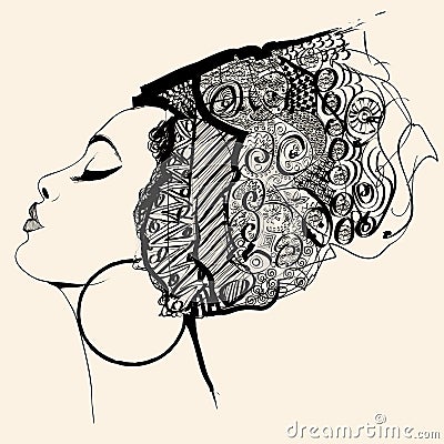 Portrait of cute african woman with hat profile Vector Illustration