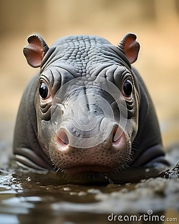 portrait of a cute baby hippopotamus calf with piercing eyes Stock Photo