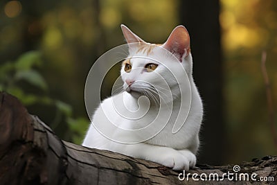 Portrait of a cute cat looking away. Japanese Bobtail cat breed. Generative AI Stock Photo