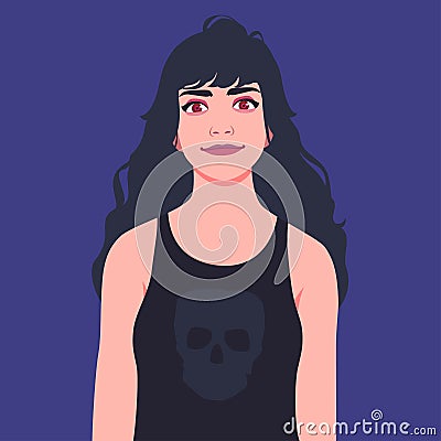 Portrait of a cute goth girl in a black undershirt Vector Illustration