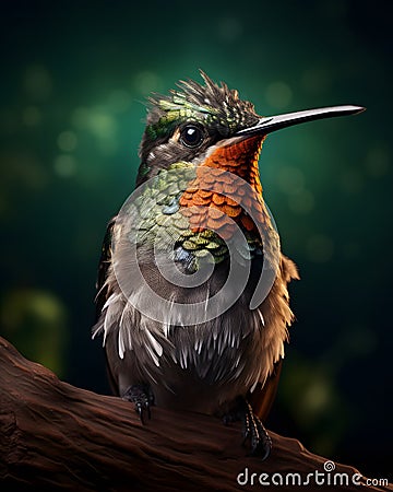 portrait of a cute humming bird on a dark forest background Stock Photo