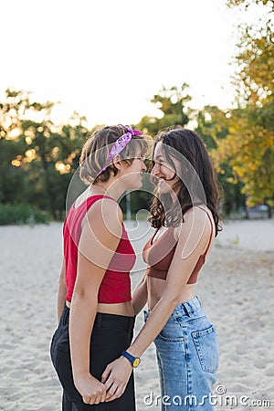 Portrait of a cute lesbian couple Stock Photo