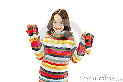Portrait of a cute little girl in a striped sweater Stock Photo