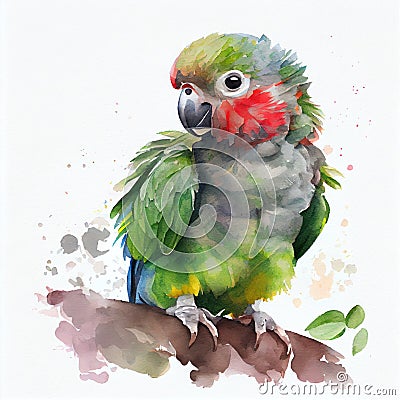Portrait of a cute parrot, watercolor illustration Cartoon Illustration