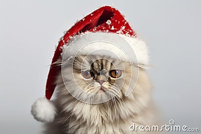 Portrait of cute Persian cat with Santa Claus Christmas hat Stock Photo