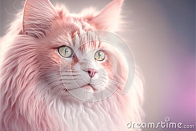 Portrait of a cute pink furry cat, ai generated Stock Photo