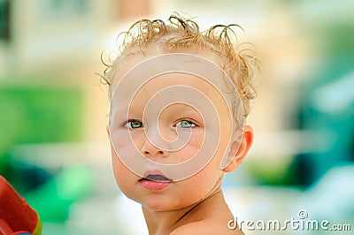 Portrait of cute toddler boy outdoor Stock Photo