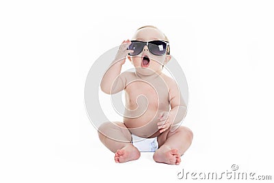 Portrait of cute toddler wearing sunglasses Stock Photo