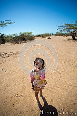 Portrait of cute Wayuu Indian La Guajira Editorial Stock Photo