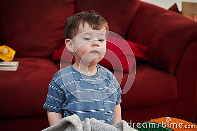 portrait of a cute young boy and his safety blanket Stock Photo