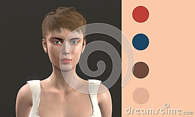 Portrait 3d of girl with using make up cosmetics, applying color from palete clear skin, youth concept, Makeup artist.3d rendering Stock Photo