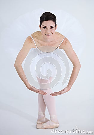 Portrait, dance and ballet with a woman in studio on a white background for rehearsal or recital for theatre performance Stock Photo