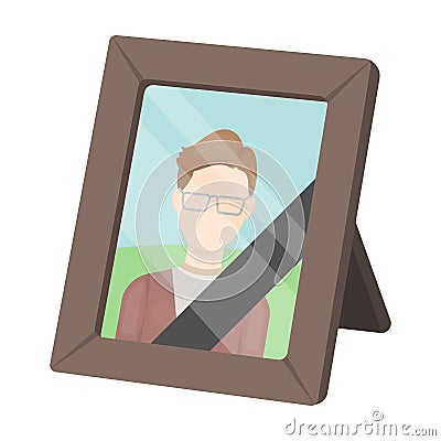 Portrait of deceased person icon in cartoon style on white background. Funeral ceremony symbol stock vector Vector Illustration