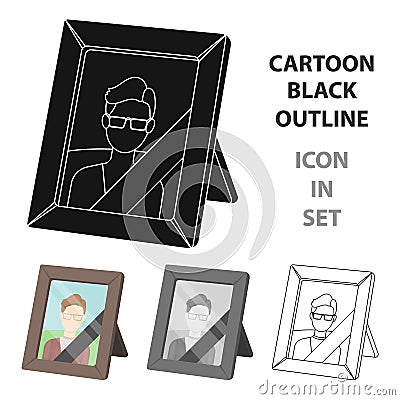 Portrait of deceased person icon in cartoon style on white background. Funeral ceremony symbol stock vector Vector Illustration