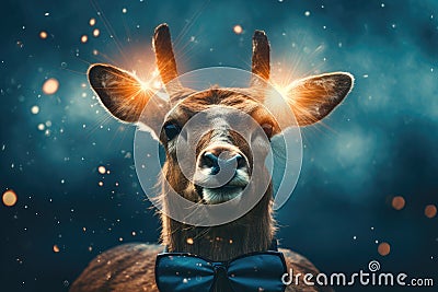 Portrait deer celebrating Christmas night. Generative AI Stock Photo
