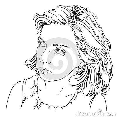 Portrait of delicate good-looking peaceful woman, black and whit Vector Illustration