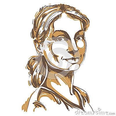 Portrait of delicate good-looking still woman, colorful vector d Vector Illustration