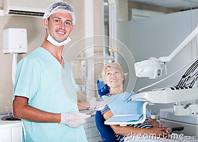 Portrait of dentist in dental clinic Stock Photo