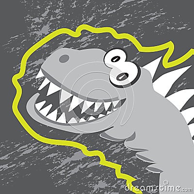 Cute Dino in neon glow laughs and he is in a good mood. For the design of children`s clothing, fabrics, postcards Vector Illustration