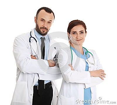 Portrait of doctors isolated on white Stock Photo