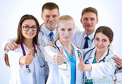 Portrait of doctors team showing thumbs up Stock Photo