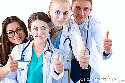 Portrait of doctors team showing thumbs up Stock Photo