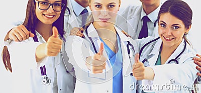 Portrait of doctors team showing thumbs up Stock Photo