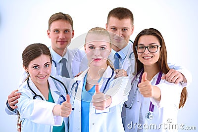 Portrait of doctors team showing thumbs up Stock Photo