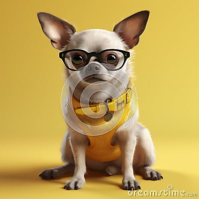 dog cute portrait glasses animal chihuahua puppy background pet yellow looking. Generative AI. Stock Photo