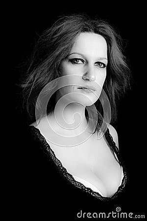 Portrait of dominant woman black and white image Stock Photo