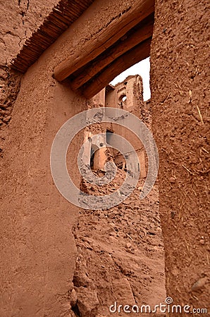 Portrait Door Passage Inside AÃ¯t Benhaddou Kasbah in Ouarzazate in High Atlas Mountains, Morocco Stock Photo