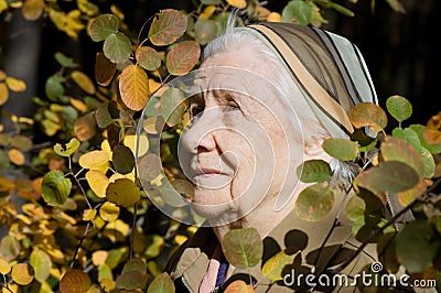 Portrait of an elder woman outdoors Stock Photo