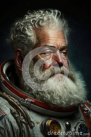 Portrait of an elderly bearded male astronaut in a spacesuit Stock Photo