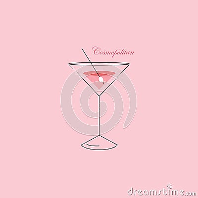 Portrait of elegant party glassware filled with the cocktail over pink background vector or color illustration Vector Illustration