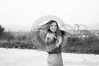 Portrait of elegant woman with stron hair Stock Photo