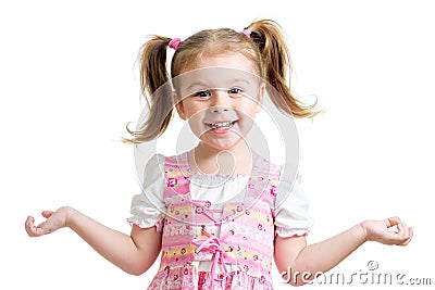 Portrait of emotionally kid. Cheerful cute little girl isolated on white background. Stock Photo