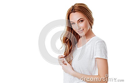 Portrait of emotive good-looking caucasian woman Stock Photo