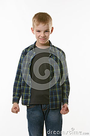 Portrait of an evil boy of ten years Stock Photo